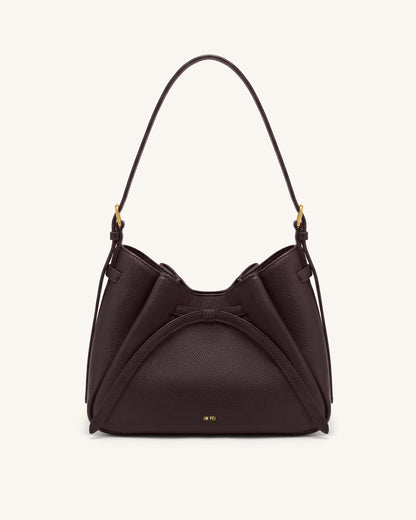 Mabel Soft Bow Shoulder Bag - Dark Brown