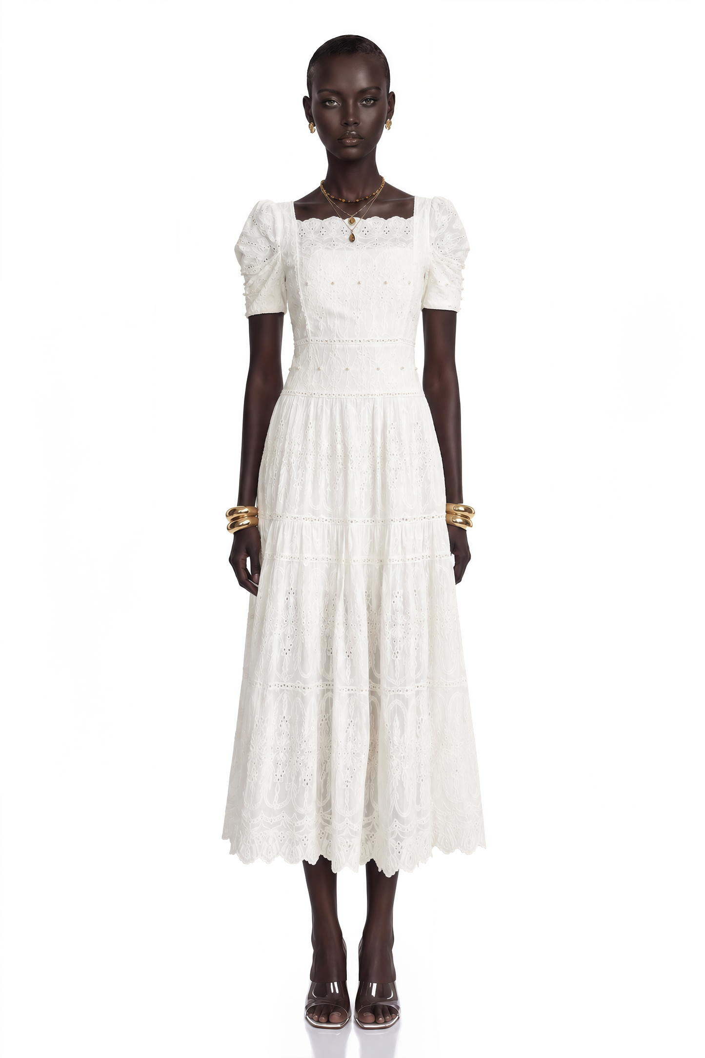 Anaïs Faux-Pearl Embellished Cut-Out Midi Dress