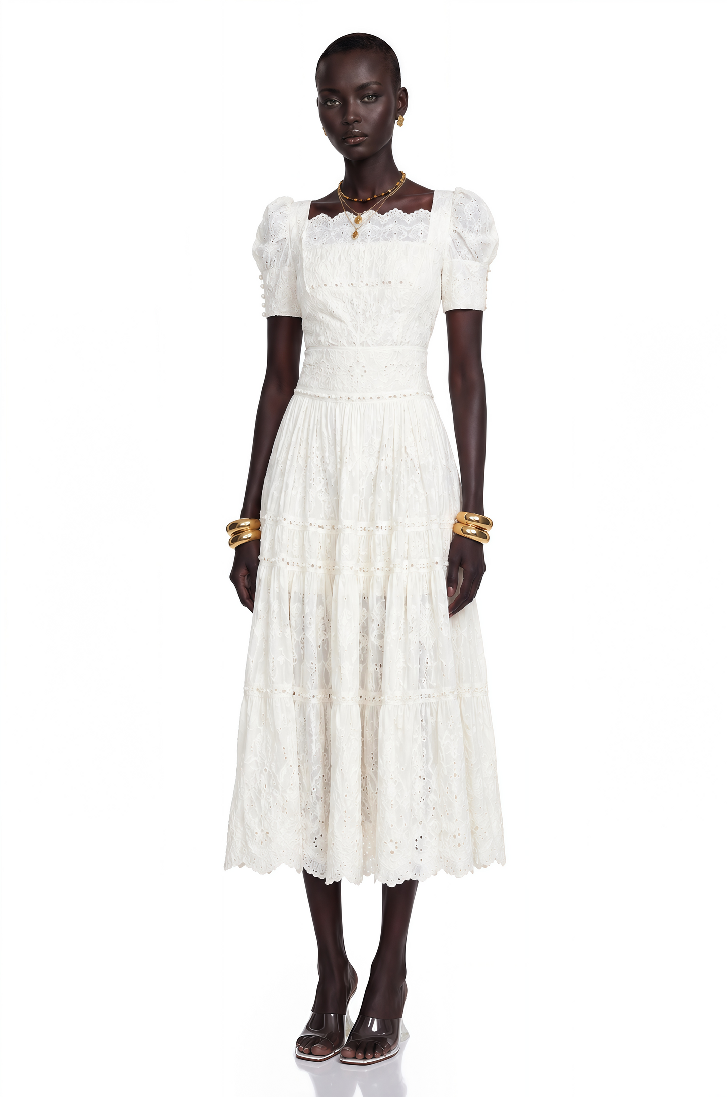 Anaïs Faux-Pearl Embellished Cut-Out Midi Dress