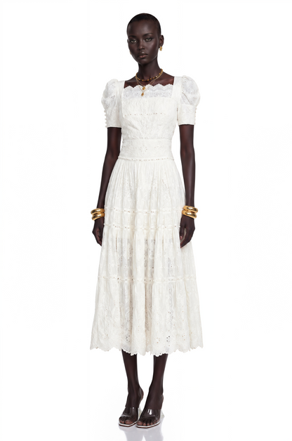 Anaïs Faux-Pearl Embellished Cut-Out Midi Dress
