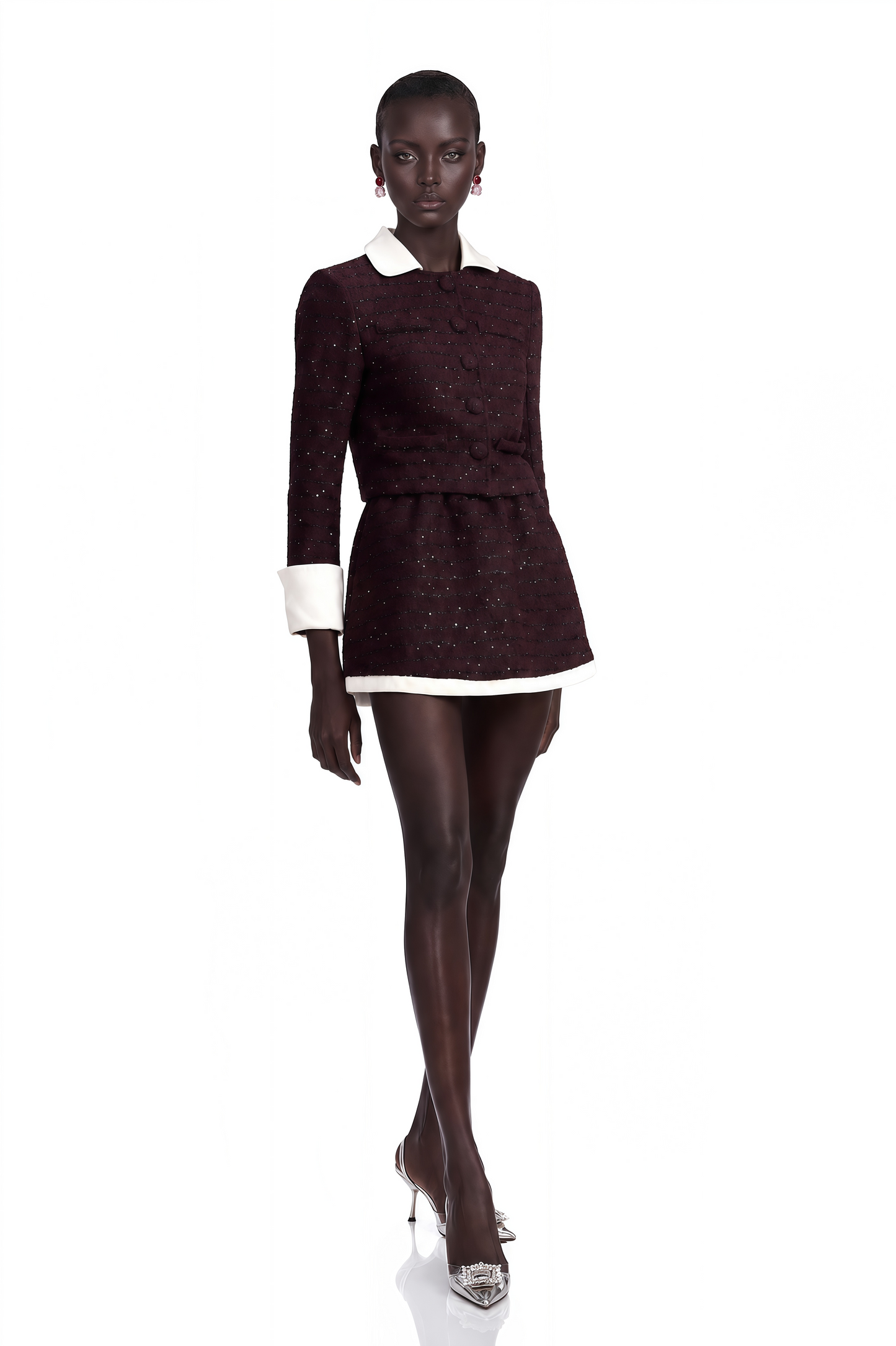 Brigitte Purple Sequined Tweed Jacket & Skirt Matching Set