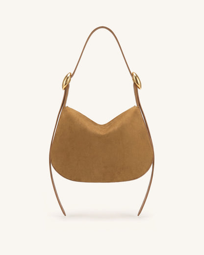 Avery Faux Suede Draped Hobo Bag - Camel