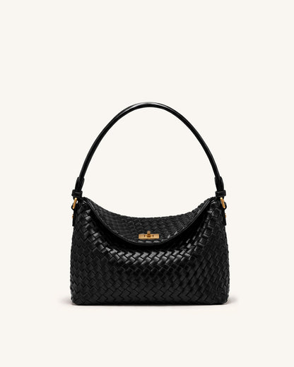 Lucia Woven Hobo Bag - Black
