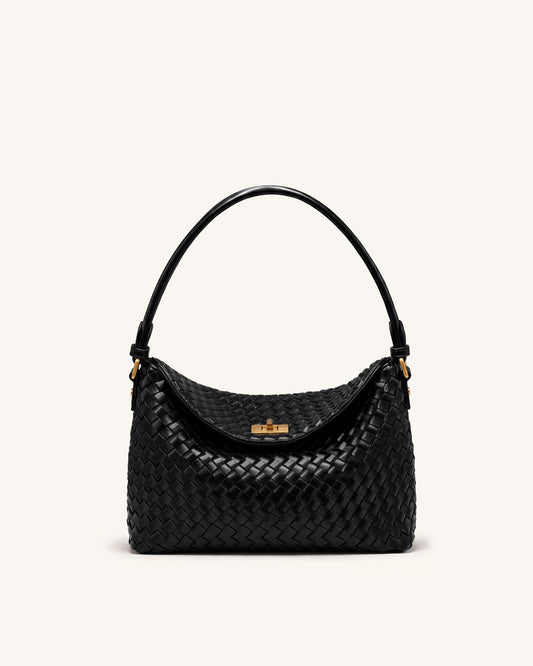 Lucia Woven Hobo Bag - Black