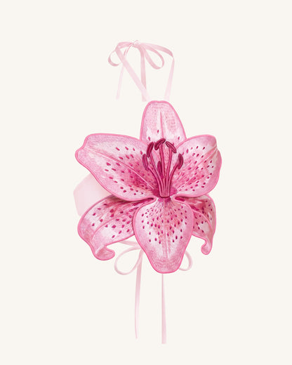 3D Lily Halter Yaka Crop (Kısa Kesim) Üst / Bluz - Pembe