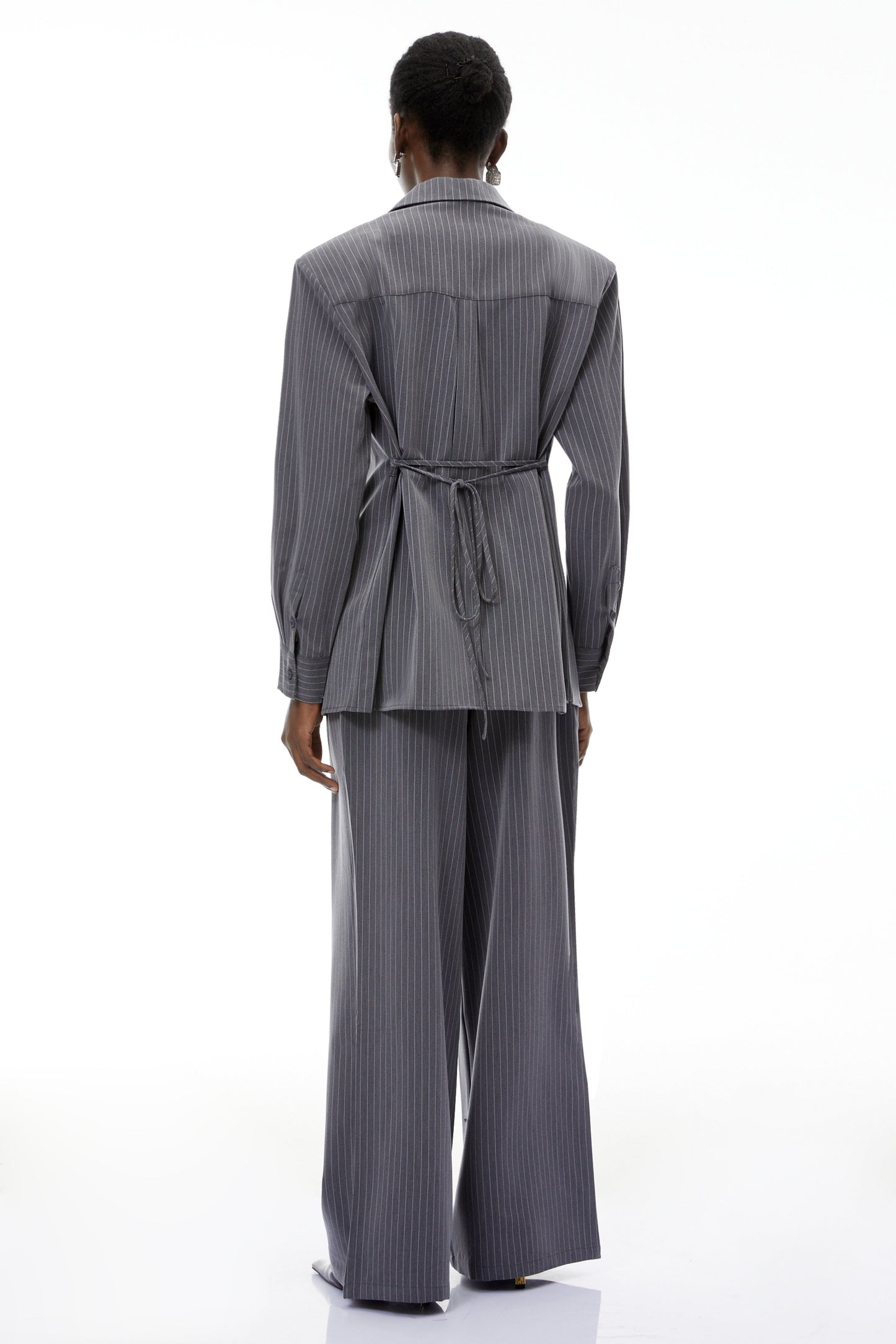 Abigail Grey Vertical Stripe Blazer & Trousers Set