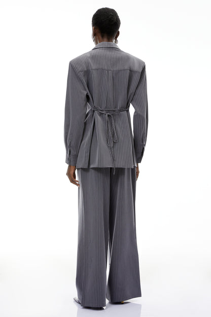 Abigail Grey Vertical Stripe Blazer & Trousers Set