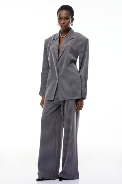 Abigail Grey Vertical Stripe Blazer & Trousers Set