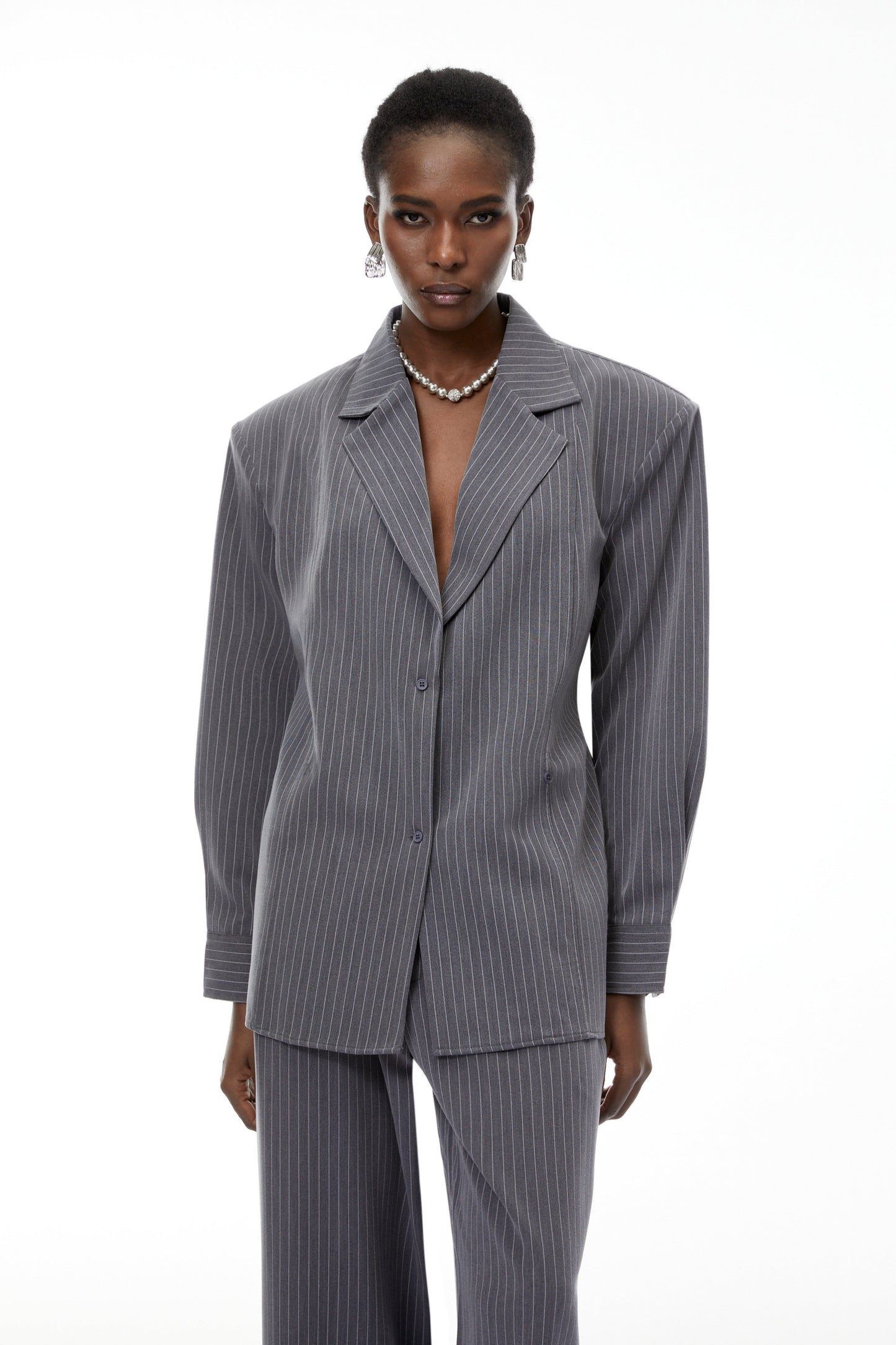 Abigail Grey Vertical Stripe Blazer & Trousers Set