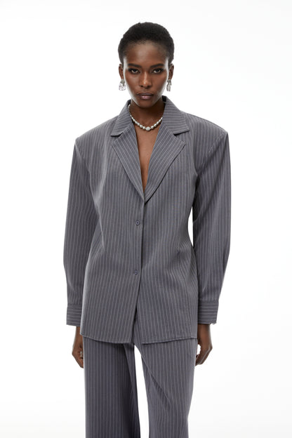 Abigail Grey Vertical Stripe Blazer & Trousers Set