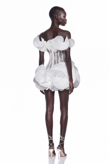 Adela White 3D Floral Corset Mini Dress