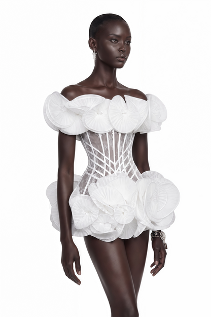 Adela White 3D Floral Corset Mini Dress