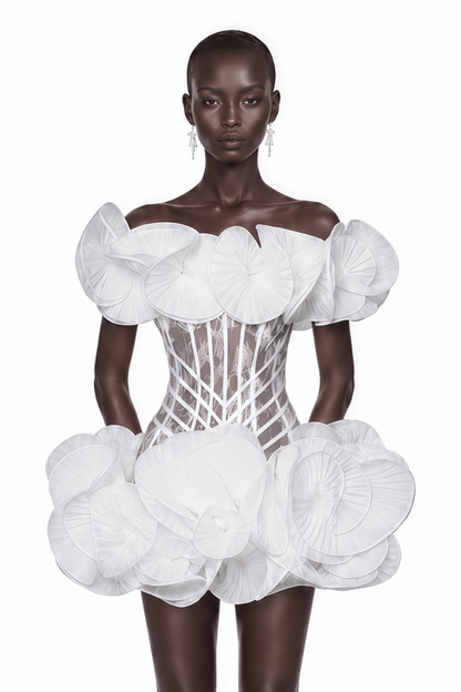 Adela White 3D Floral Corset Mini Dress
