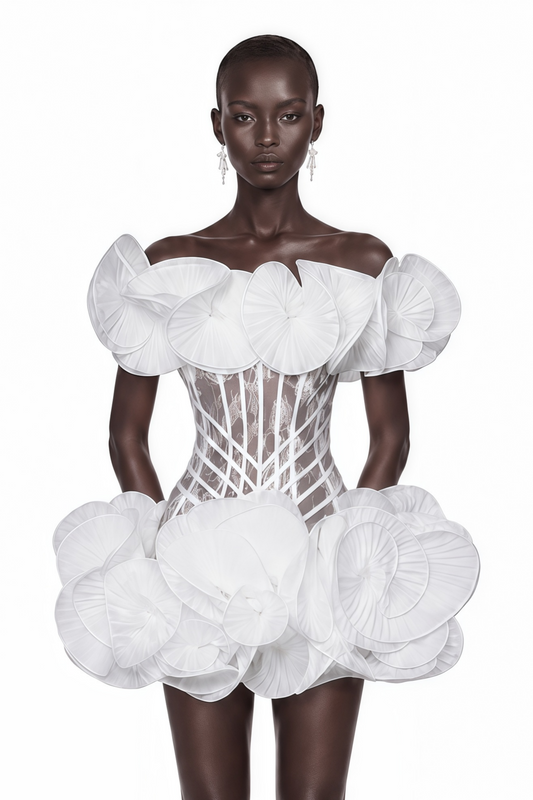 Adela White 3D Floral Corset Mini Dress