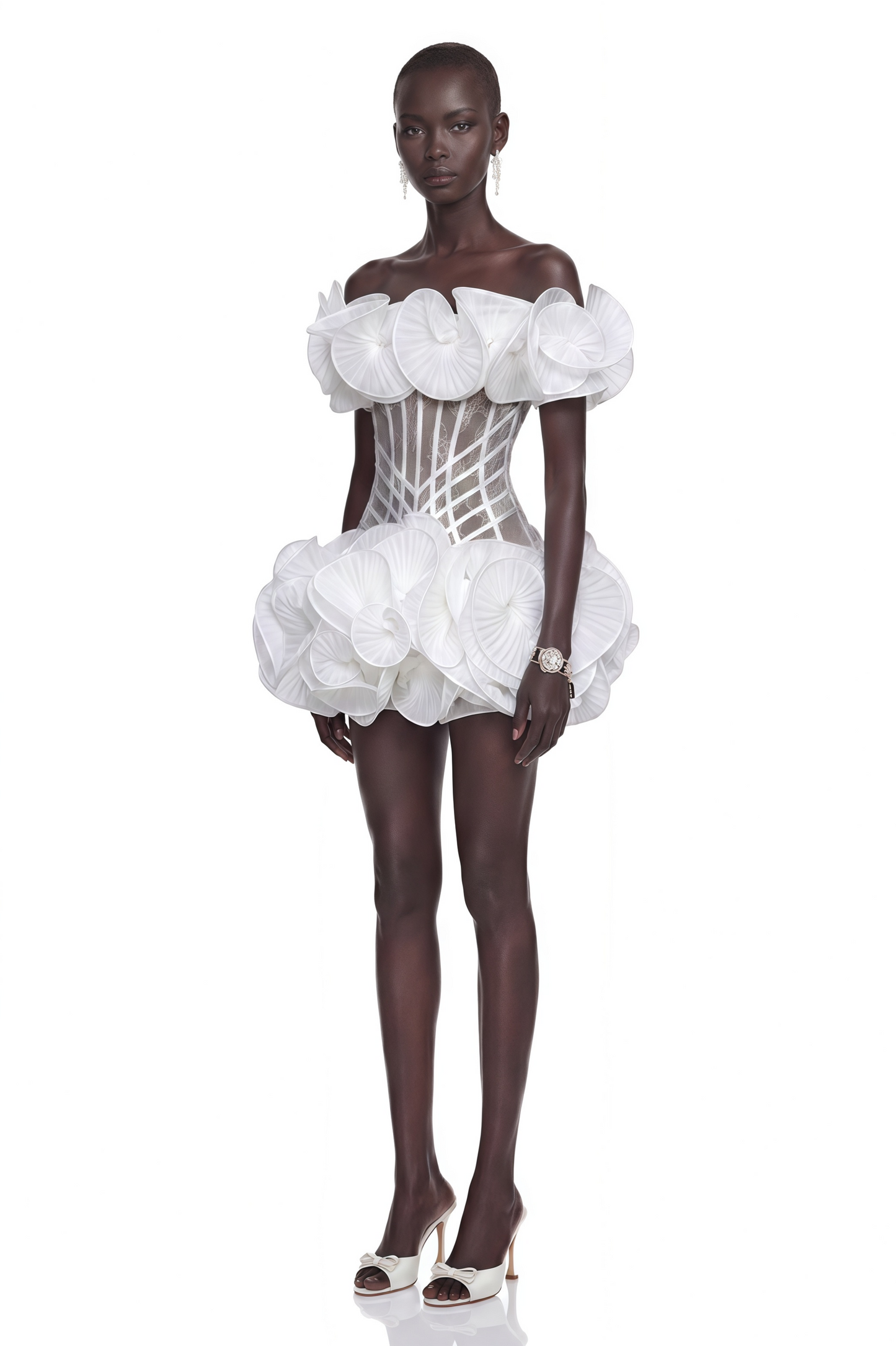 Adela White 3D Floral Corset Mini Dress