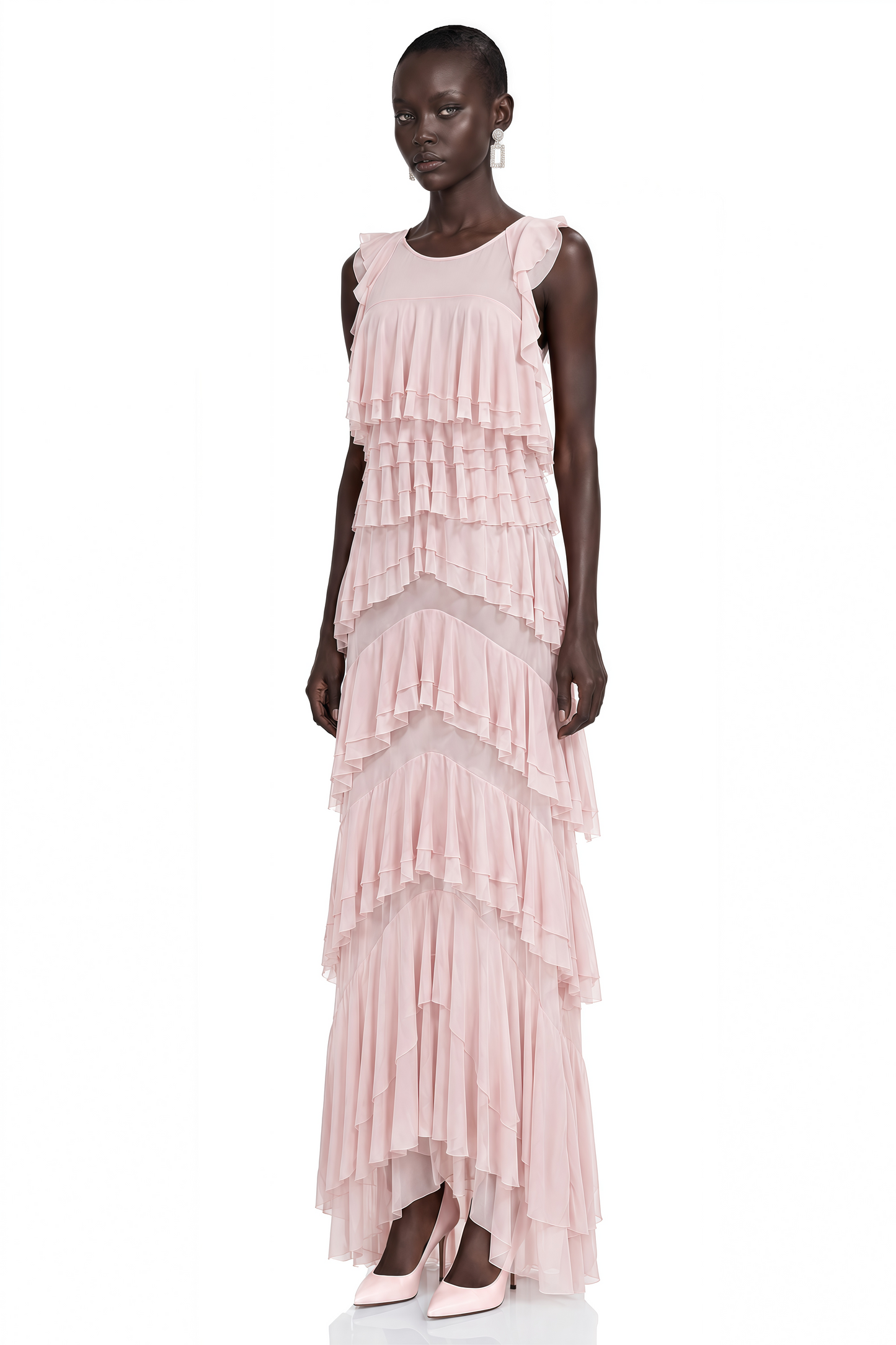 Adelaide Pink Ruffled Sleeveless Maxi Dress