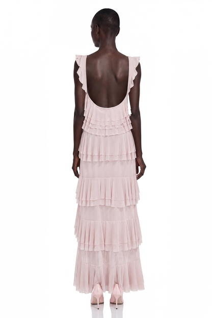 Adelaide Pink Ruffled Sleeveless Maxi Dress