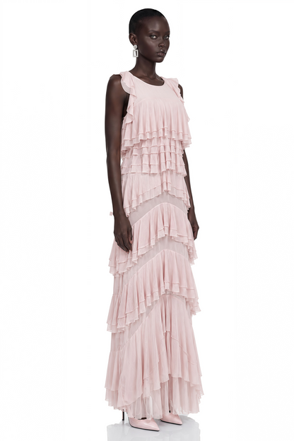 Adelaide Pink Ruffled Sleeveless Maxi Dress