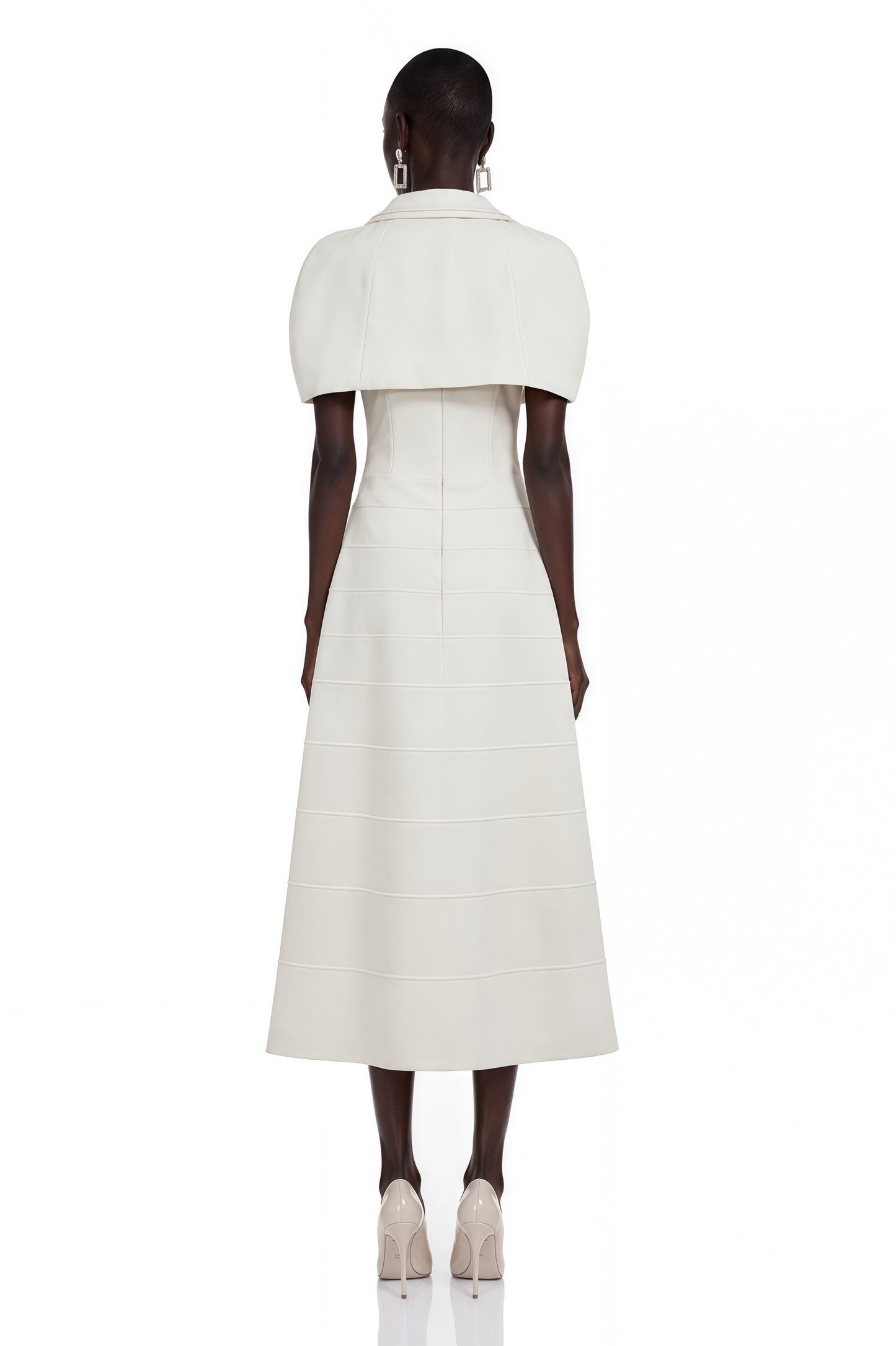 Adelaide White Midi Dress with Collared Cape