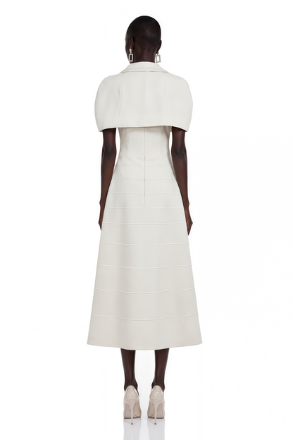 Adelaide White Midi Dress with Collared Cape