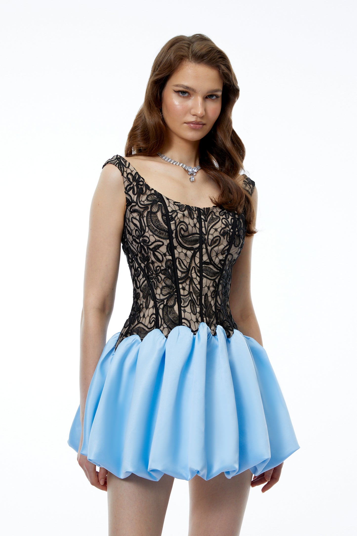 Adélia Blue Color Block Lace Panel Mini Dress