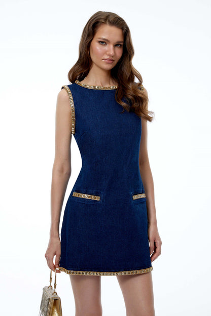 Adi Blue Rhinestone Sleeveless Mini Dress