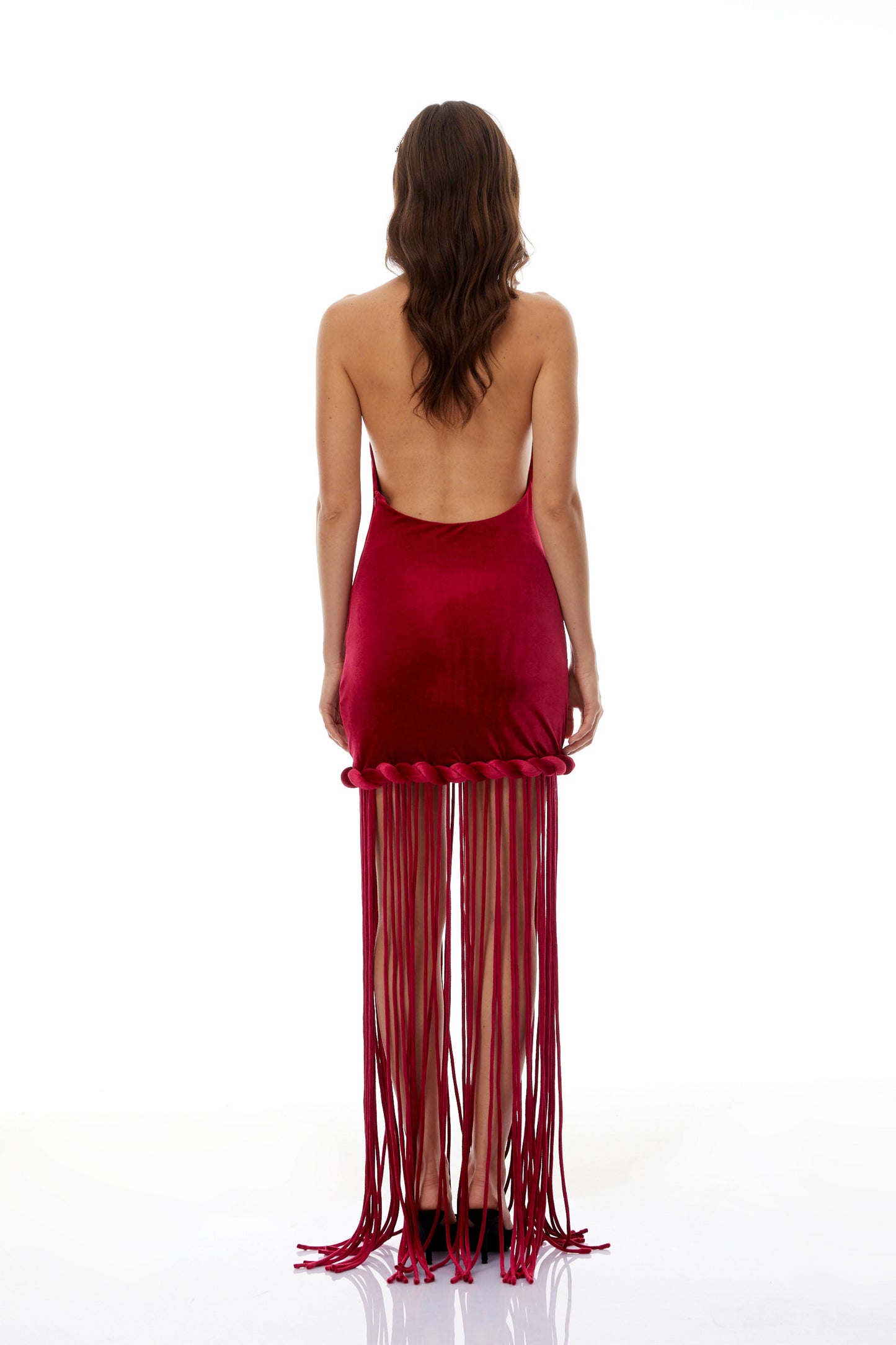 Aïda Red Halterneck Velvet Maxi Dress