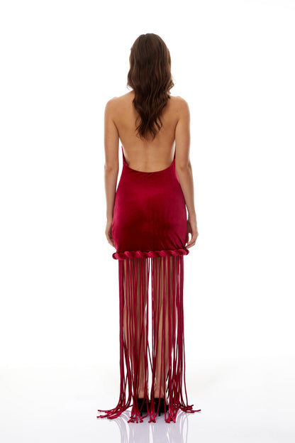 Aïda Red Halterneck Velvet Maxi Dress
