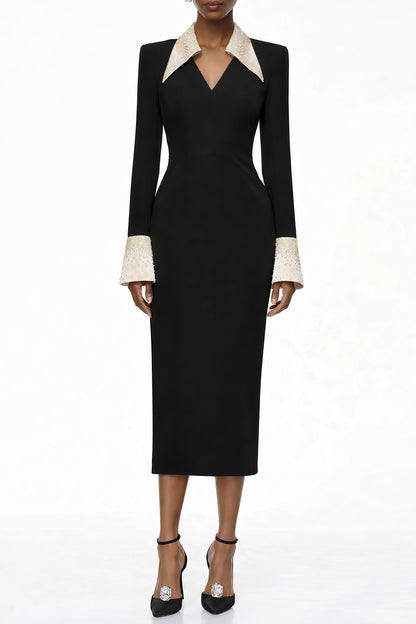 Aina Black Embellished Corset Midi Dress