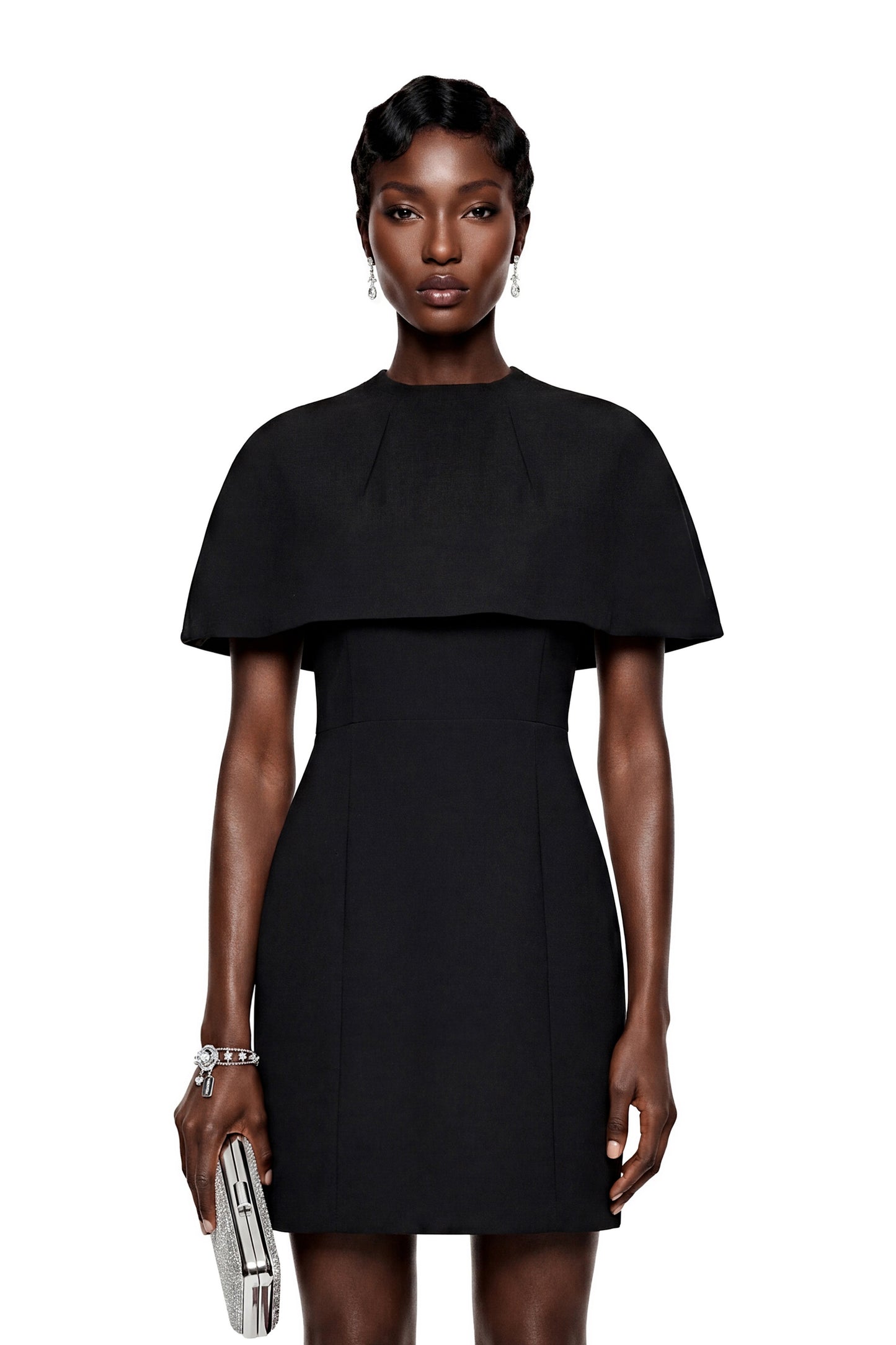 Aisha Black Structured Cape & Mini Dress Set