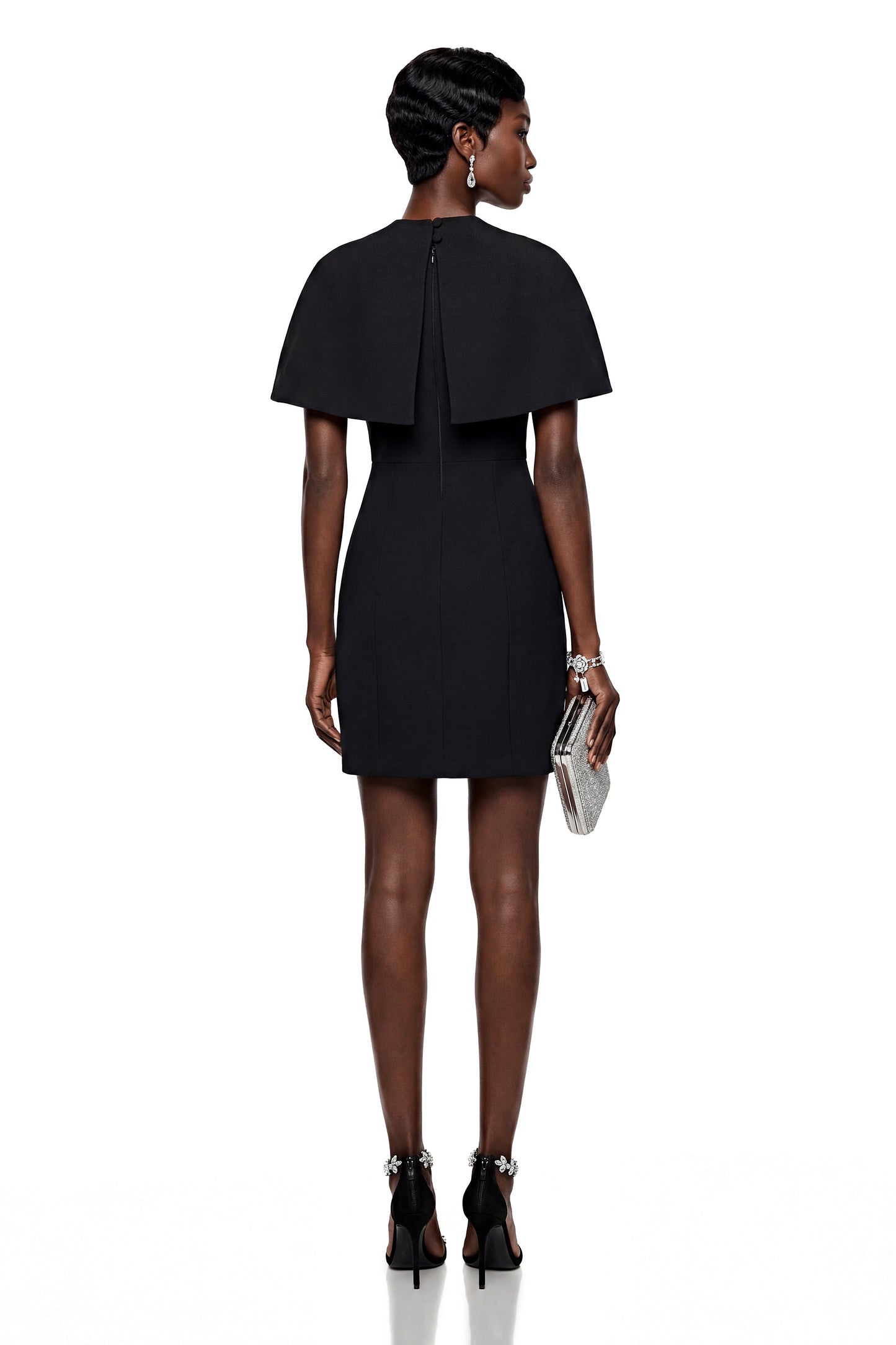 Aisha Black Structured Cape & Mini Dress Set