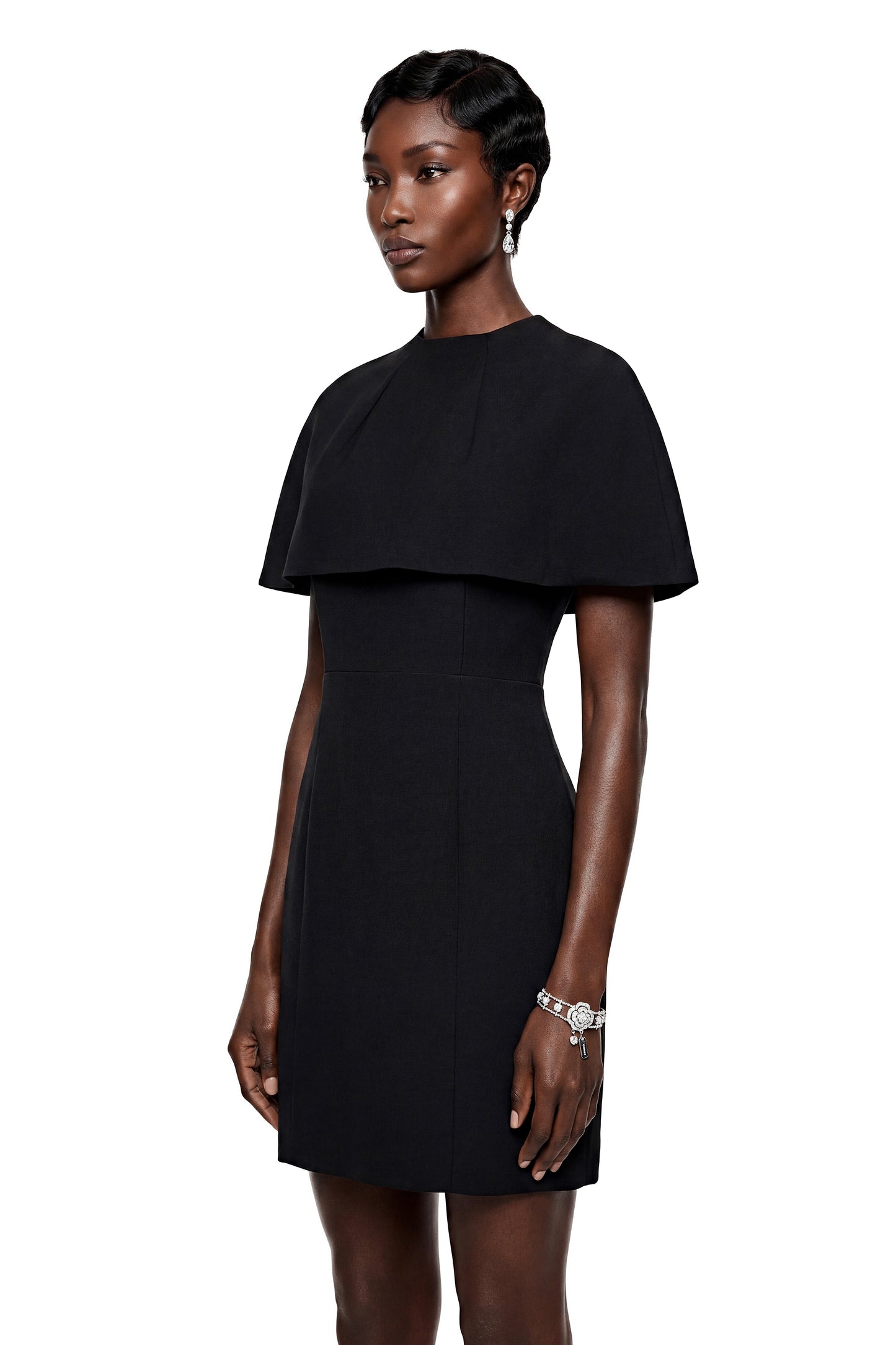 Aisha Black Structured Cape & Mini Dress Set
