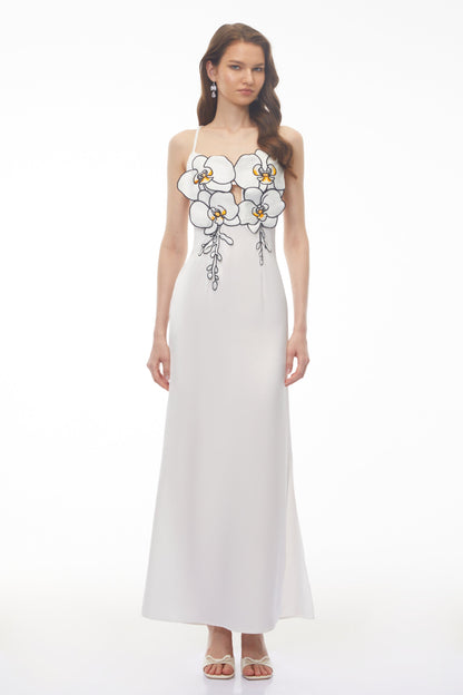 Aitana White Halterneck 3D Petal Maxi Dress
