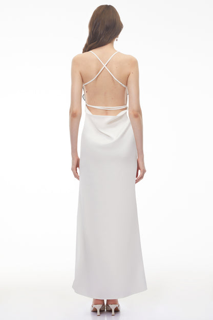 Aitana White Halterneck 3D Petal Maxi Dress