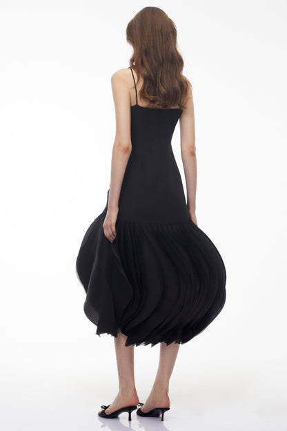 Alba Black Midi Dress with 3D Petals