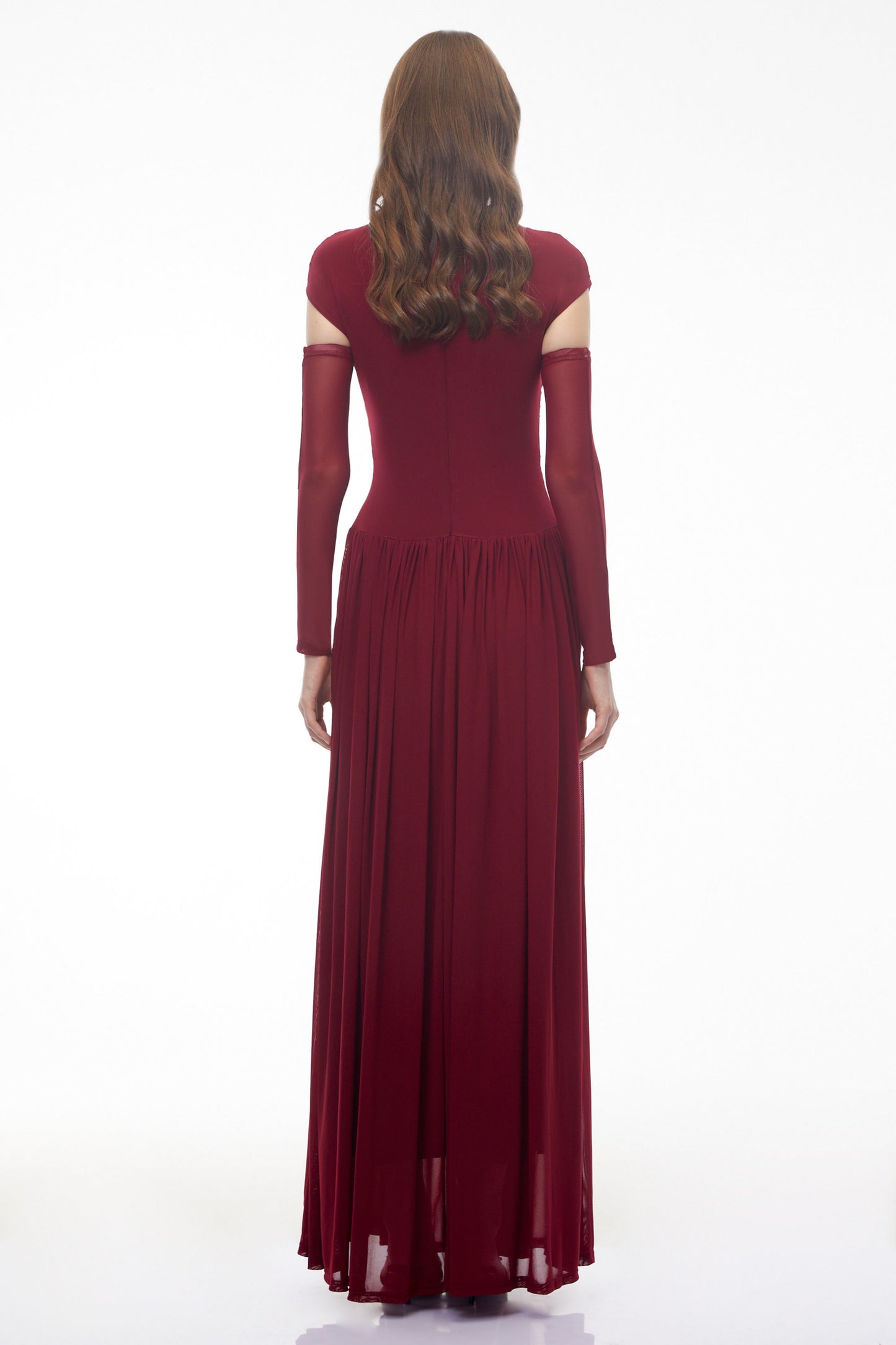 Alberte Red Mock Neck Ruched Maxi Dress