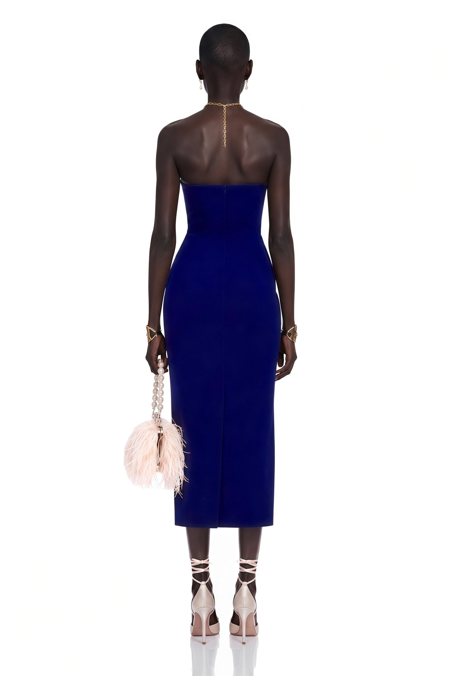 Alejandra Navy Blue Embellished Halterneck Midi Dress