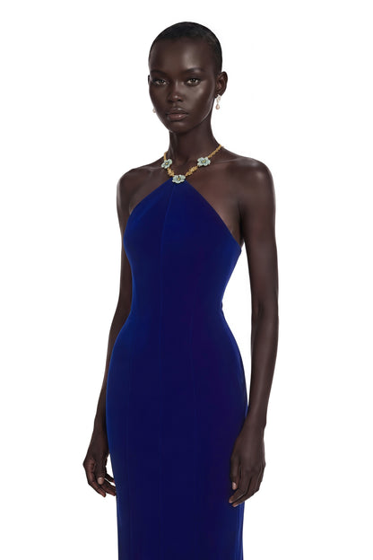 Alejandra Navy Blue Embellished Halterneck Midi Dress