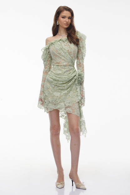Alexis Sage Green Semi-Sheer Floral Lace Mini Dress