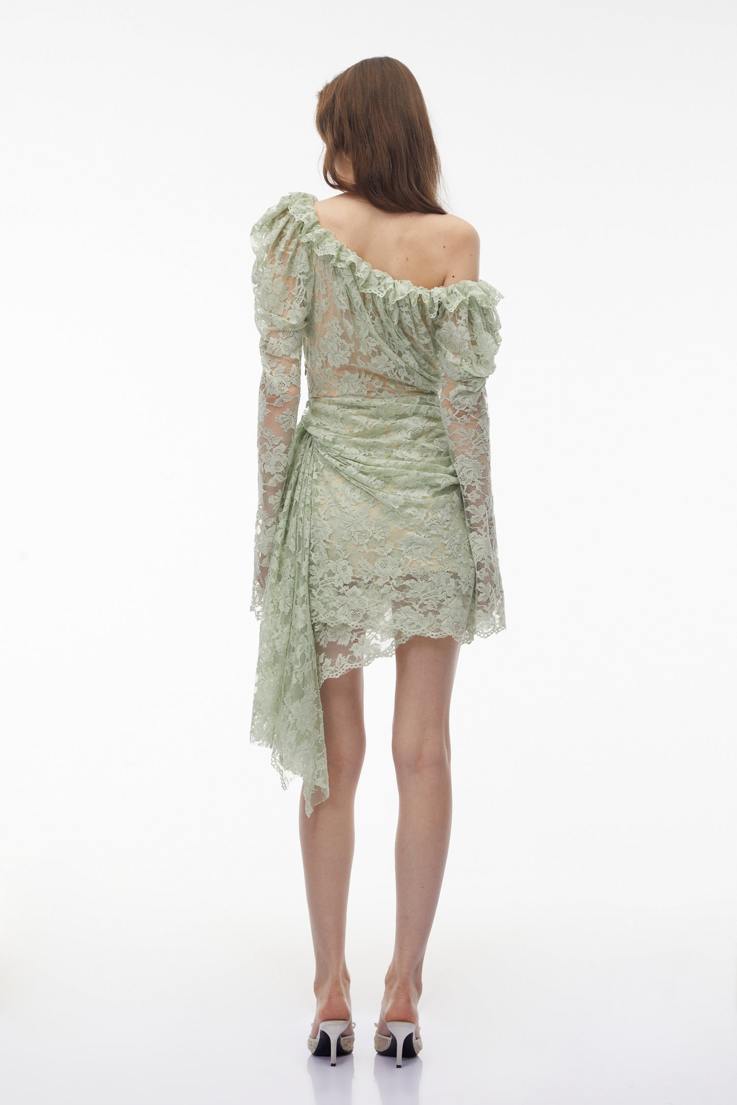 Alexis Sage Green Semi-Sheer Floral Lace Mini Dress
