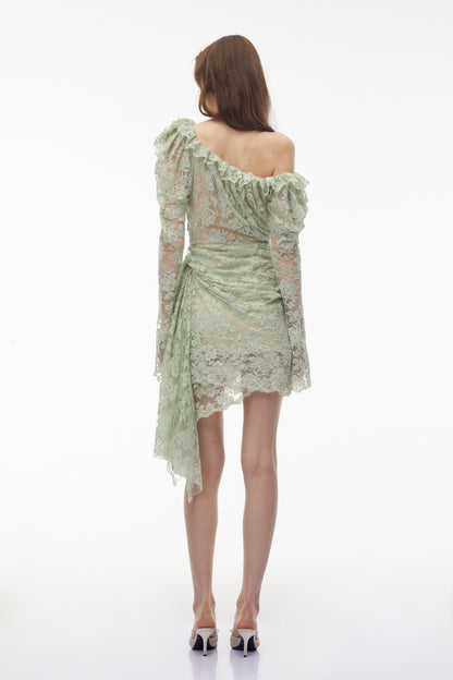 Alexis Sage Green Semi-Sheer Floral Lace Mini Dress