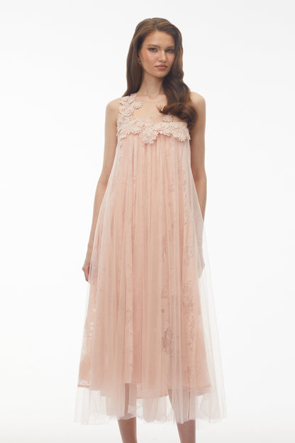 Alice Blush Pink Floral Embroidered Midi Dress