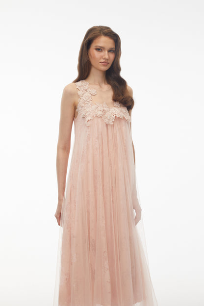 Alice Blush Pink Floral Embroidered Midi Dress