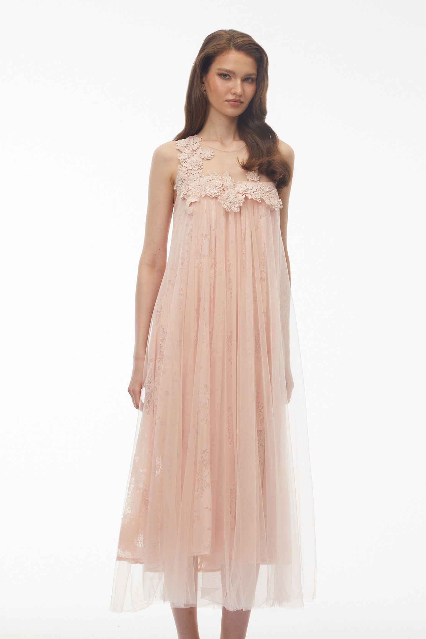 Alice Blush Pink Floral Embroidered Midi Dress