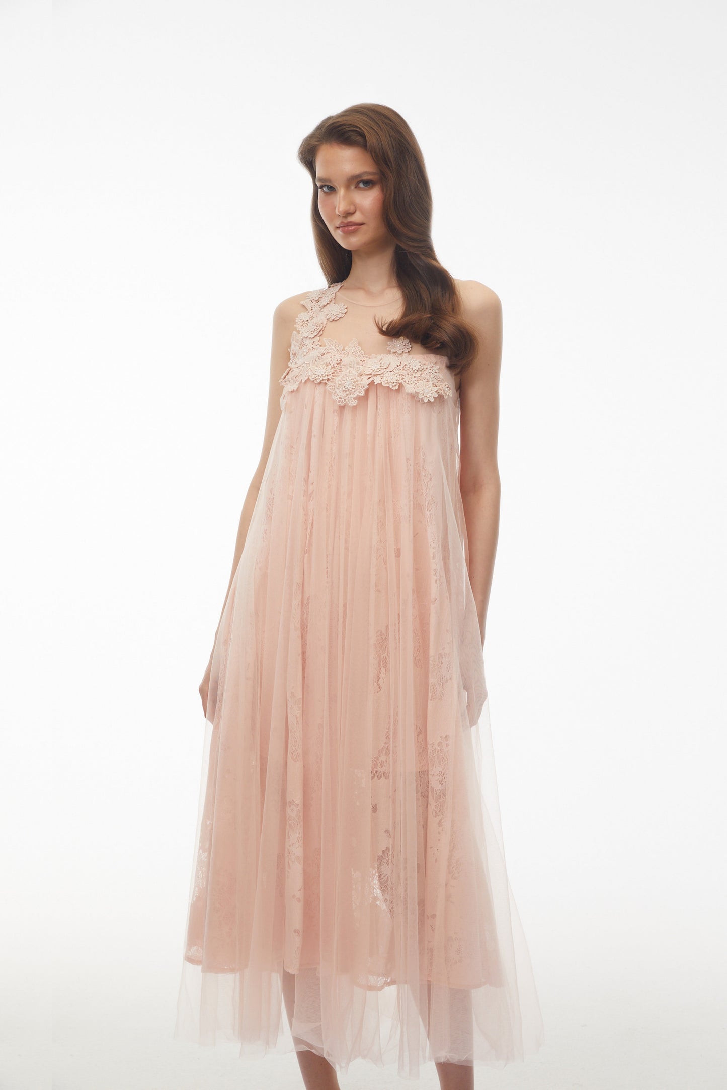 Alice Blush Pink Floral Embroidered Midi Dress