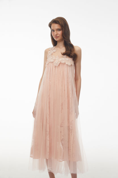 Alice Blush Pink Floral Embroidered Midi Dress