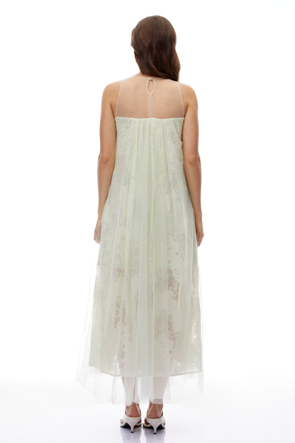 Alice Mint green Floral Embroidered Midi Dress
