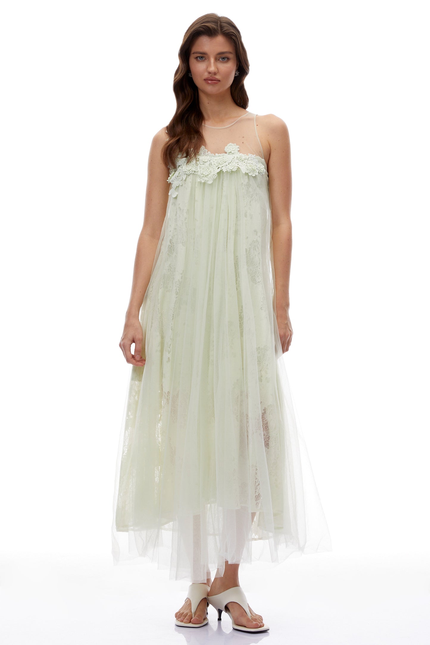 Alice Mint green Floral Embroidered Midi Dress