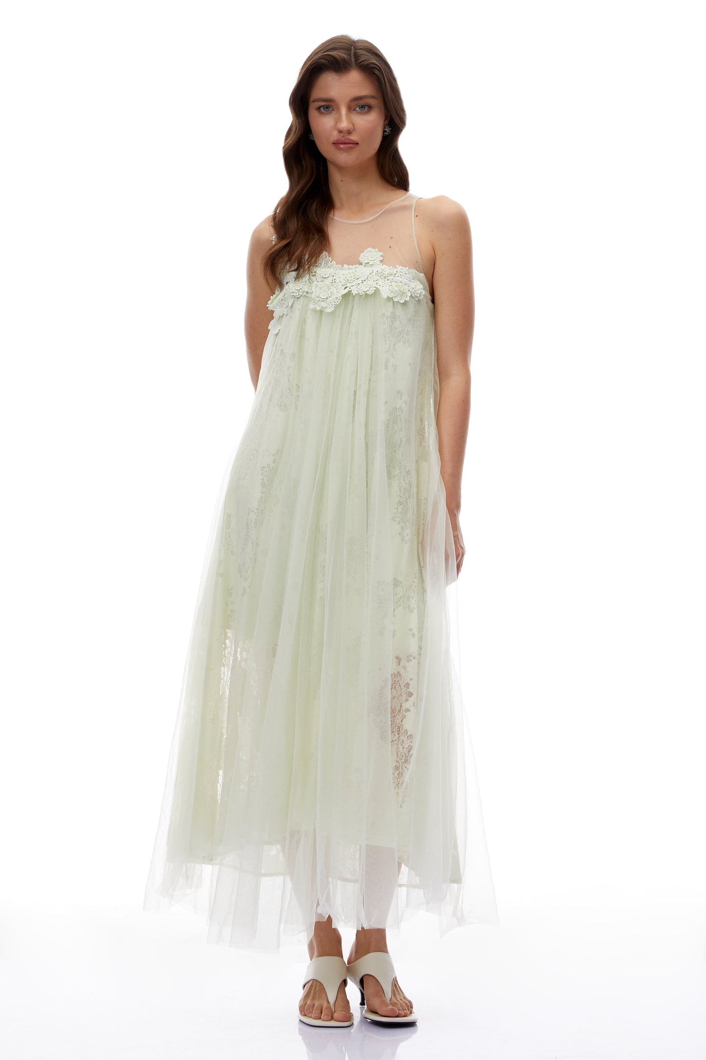Alice Mint green Floral Embroidered Midi Dress