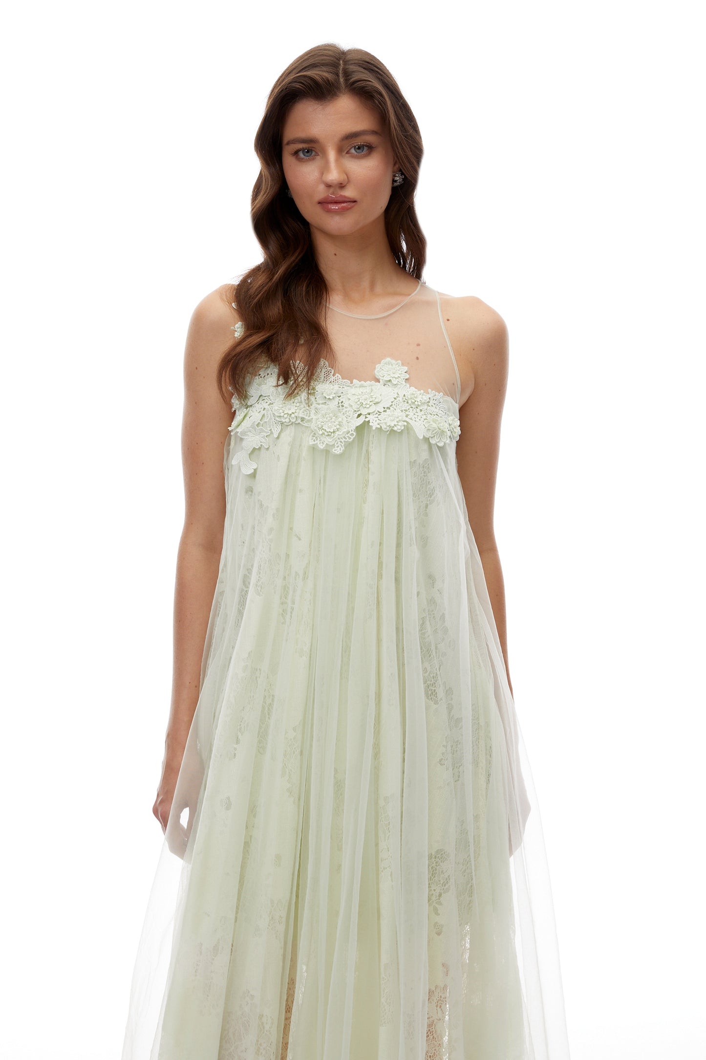 Alice Mint green Floral Embroidered Midi Dress